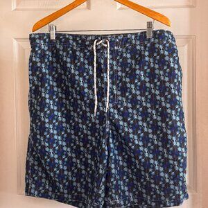 Paradise Collection Blue on Blue Design Men's Swim Shorts w/ 8" Inseam